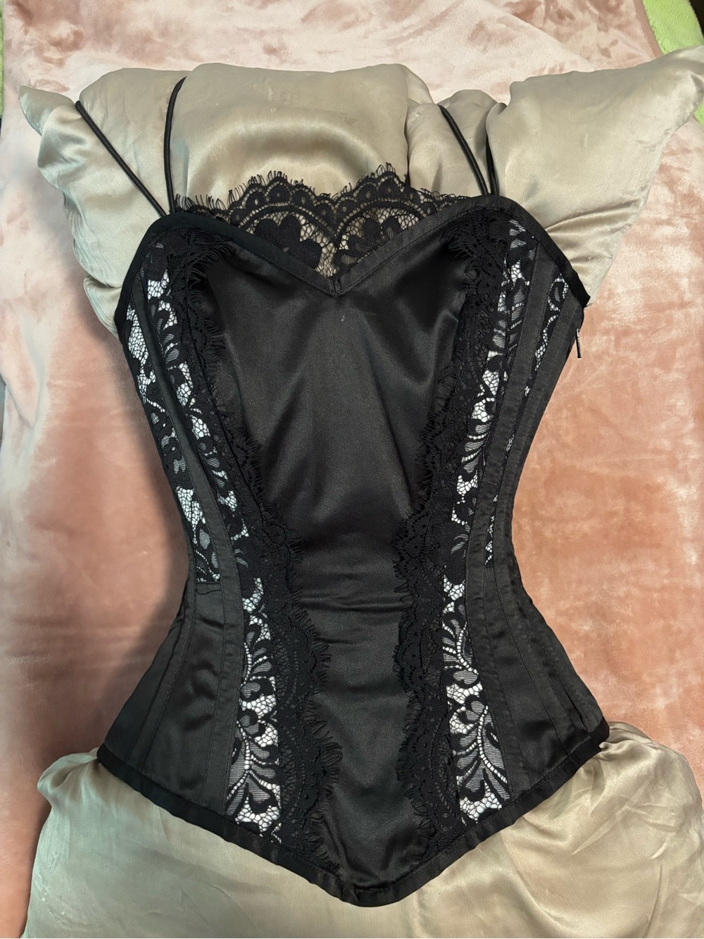 Corset Story Black Satin Lace overbust corset slim hourglass